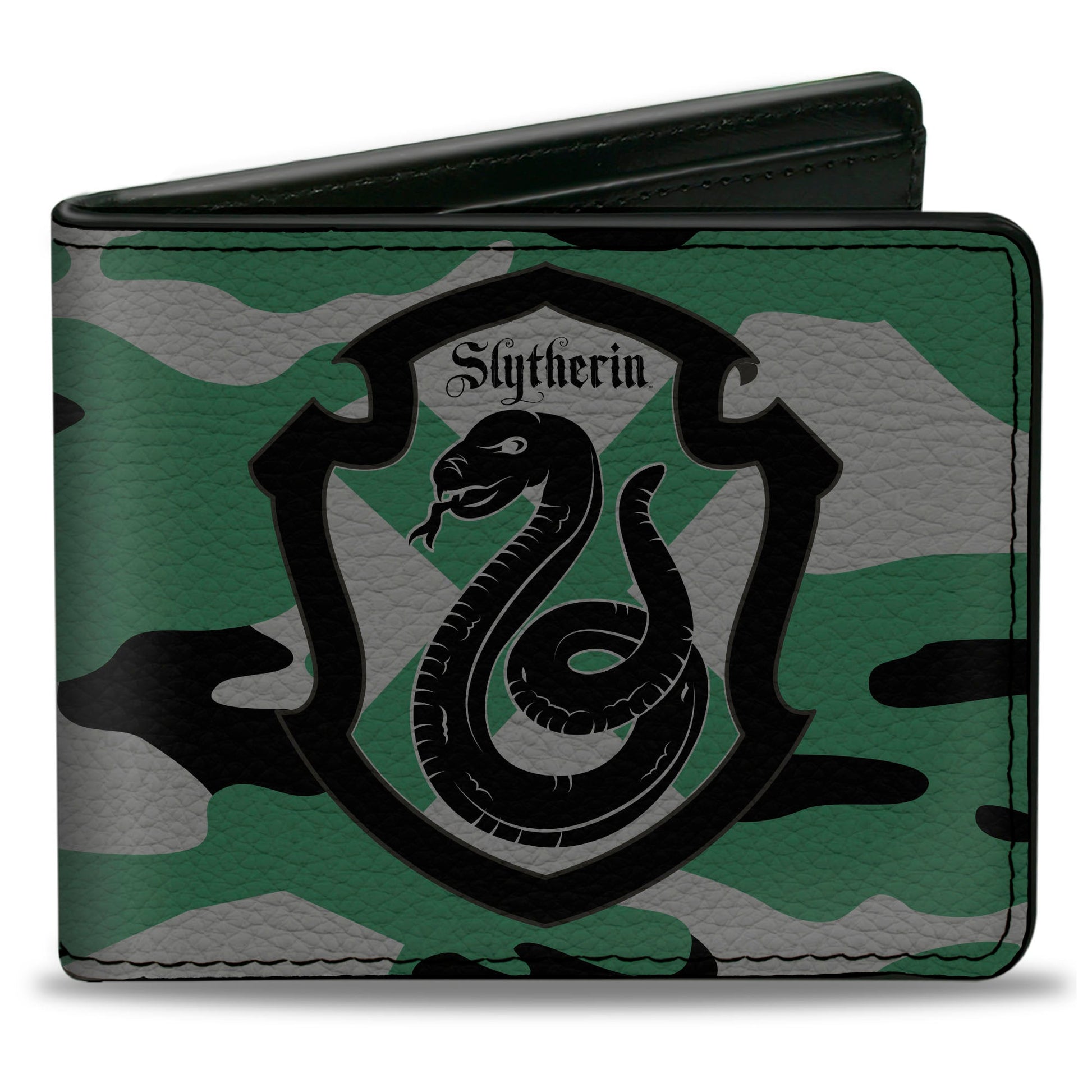 Bi-Fold Wallet - Harry Potter Slytherin Crest Camo Green Gray Black - MEGA POP COMICS 