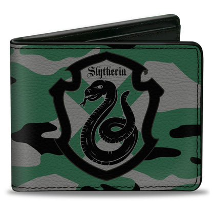 Bi-Fold Wallet - Harry Potter Slytherin Crest Camo Green Gray Black - MEGA POP COMICS 