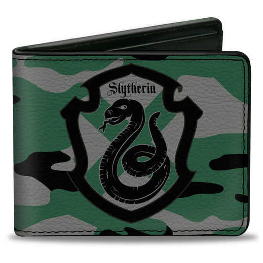 Bi-Fold Wallet - Harry Potter Slytherin Crest Camo Green Gray Black - MEGA POP COMICS 