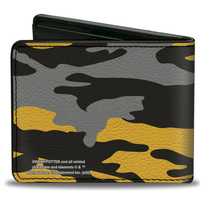 Bi-Fold Wallet - Harry Potter Hufflepuff Crest Camo Yellow Grays Black - MEGA POP COMICS 