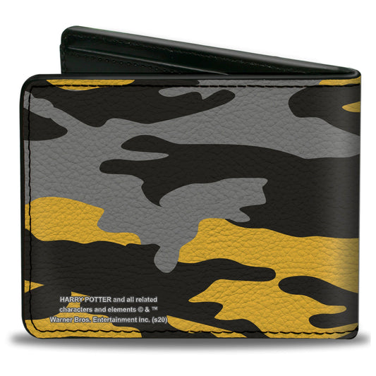 Bi-Fold Wallet - Harry Potter Hufflepuff Crest Camo Yellow Grays Black - MEGA POP COMICS 