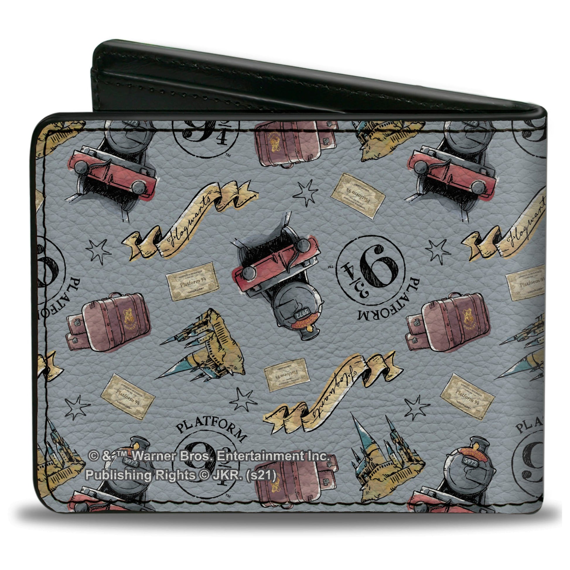 Bi-Fold Wallet - Harry Potter Hogwarts Express Icons Collage Sky Blue - MEGA POP COMICS 