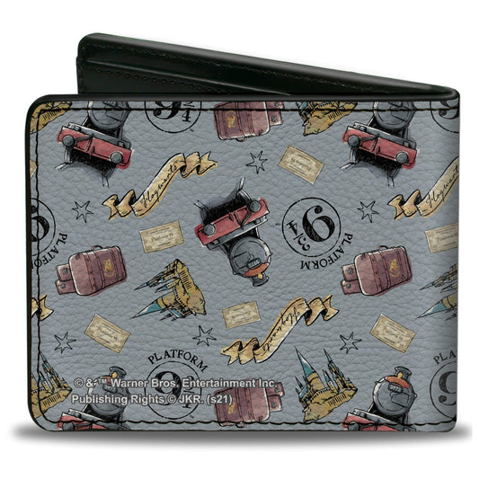 Bi-Fold Wallet - Harry Potter Hogwarts Express Icons Collage Sky Blue - MEGA POP COMICS 