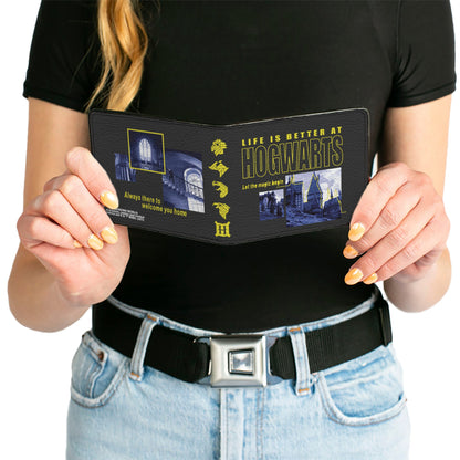 Bi-Fold Wallet - Harry Potter LIFE IS BETTER AT HOGWARTS Scenes Black Yellow Grays - MEGA POP COMICS 
