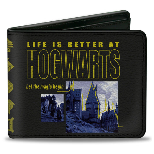Bi-Fold Wallet - Harry Potter LIFE IS BETTER AT HOGWARTS Scenes Black Yellow Grays - MEGA POP COMICS 