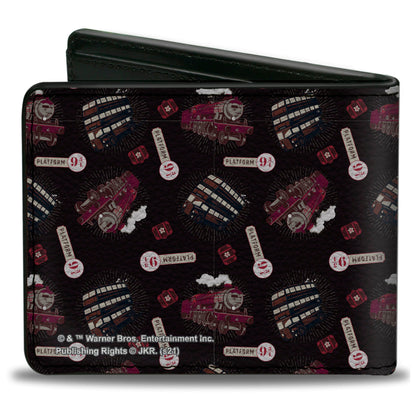 Bi-Fold Wallet - Harry Potter Hogwarts Express and Knight Bus Collage Black Reds - MEGA POP COMICS 