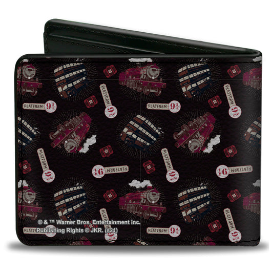 Bi-Fold Wallet - Harry Potter Hogwarts Express and Knight Bus Collage Black Reds - MEGA POP COMICS 