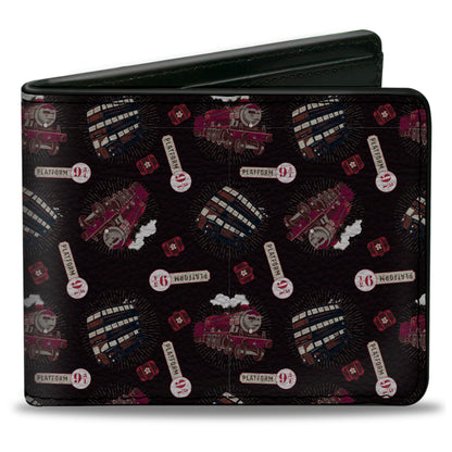 Bi-Fold Wallet - Harry Potter Hogwarts Express and Knight Bus Collage Black Reds - MEGA POP COMICS 