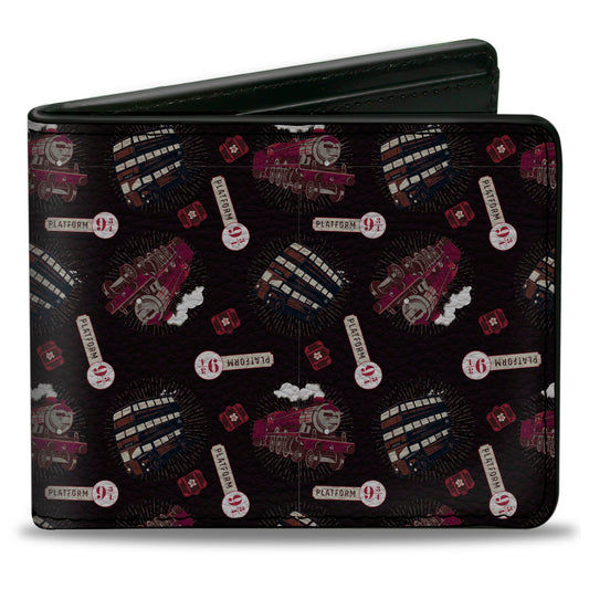 Bi-Fold Wallet - Harry Potter Hogwarts Express and Knight Bus Collage Black Reds - MEGA POP COMICS 