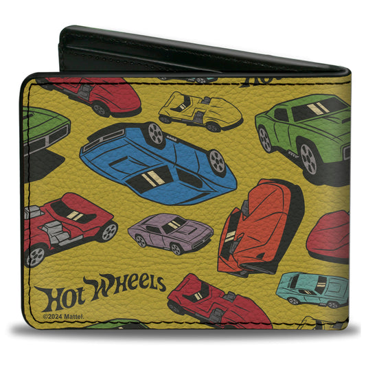 Bi-Fold Wallet - HOT WHEELS Cars Scattered Yellow/Multi Color - MEGA POP COMICS 