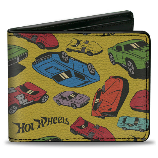 Bi-Fold Wallet - HOT WHEELS Cars Scattered Yellow/Multi Color - MEGA POP COMICS 