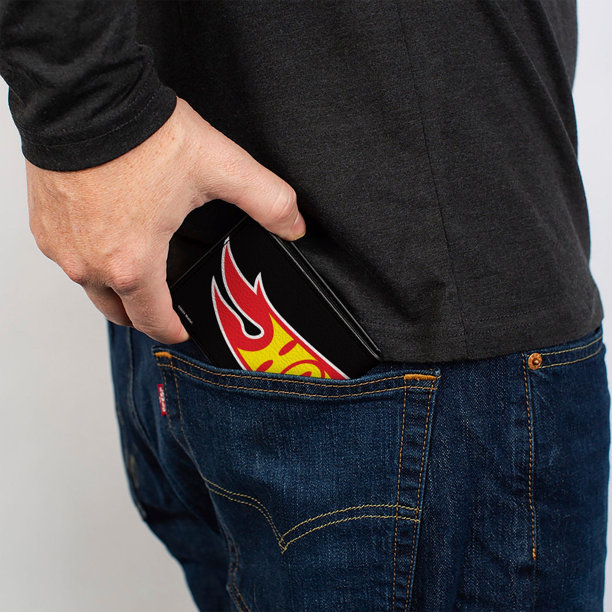 Bi-Fold Wallet - HOT WHEELS Classic Flame Logo Stretch Black/Red/Yellow - MEGA POP COMICS 