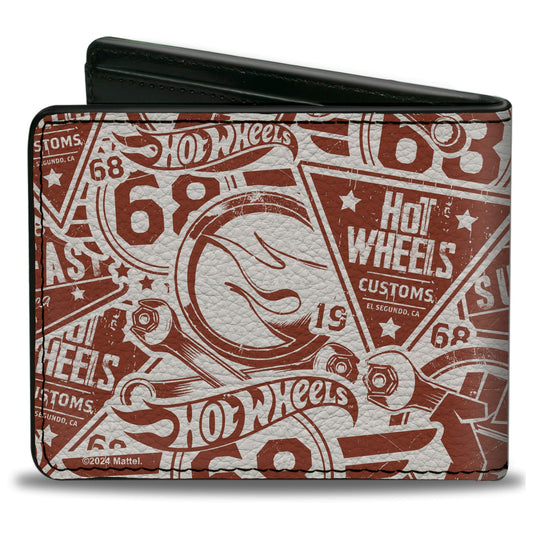 Bi-Fold Wallet - Hot Wheels 68 Icons Collage Burgundy/White - MEGA POP COMICS 