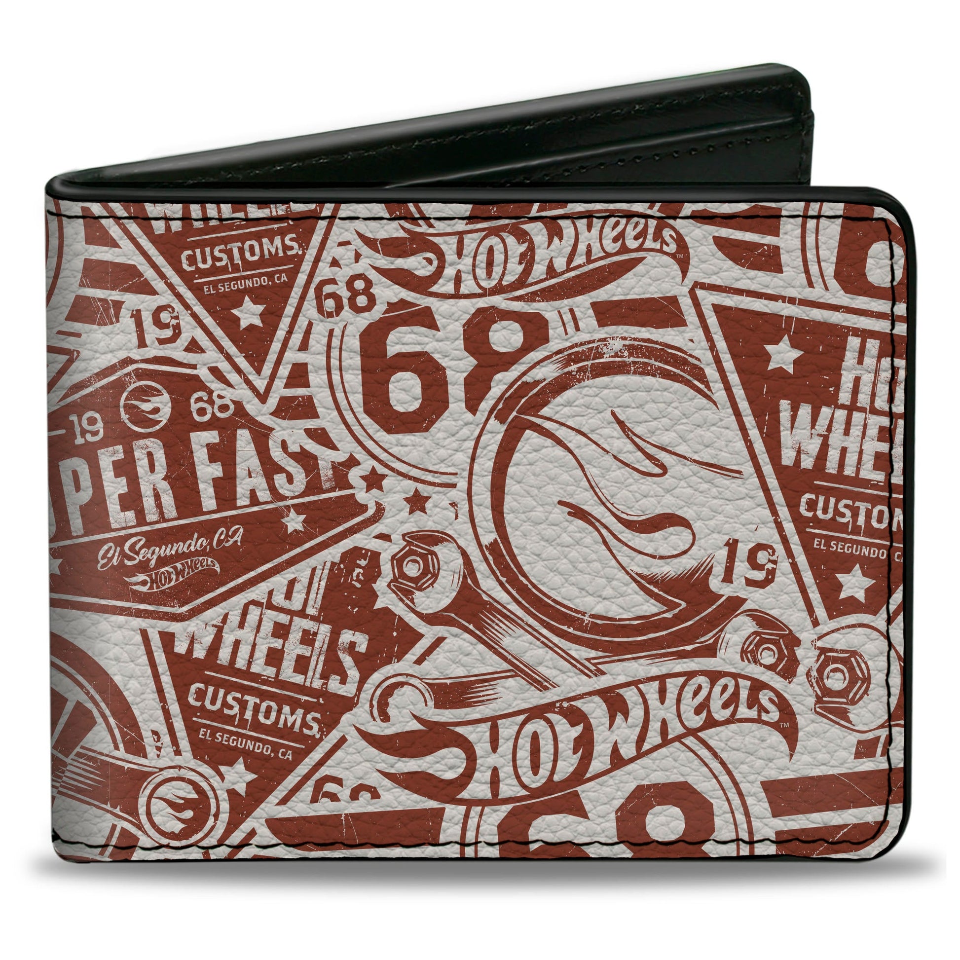 Bi-Fold Wallet - Hot Wheels 68 Icons Collage Burgundy/White - MEGA POP COMICS 