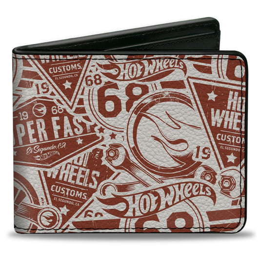 Bi-Fold Wallet - Hot Wheels 68 Icons Collage Burgundy/White - MEGA POP COMICS 