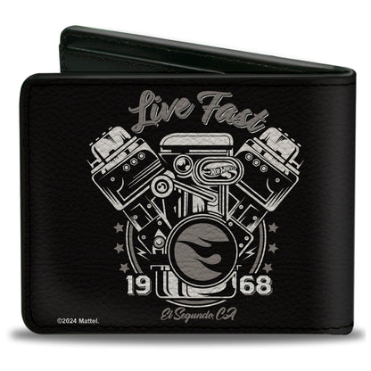 Bi-Fold Wallet - Hot Wheels LIVE FAST 1968 Engine Pistons Black/Grays - MEGA POP COMICS 