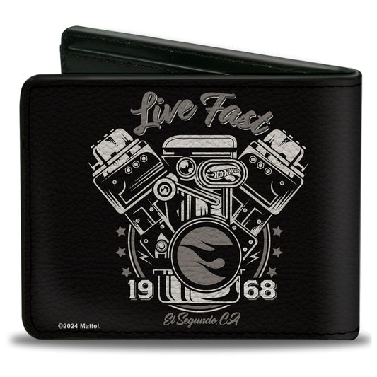 Bi-Fold Wallet - Hot Wheels LIVE FAST 1968 Engine Pistons Black/Grays - MEGA POP COMICS 