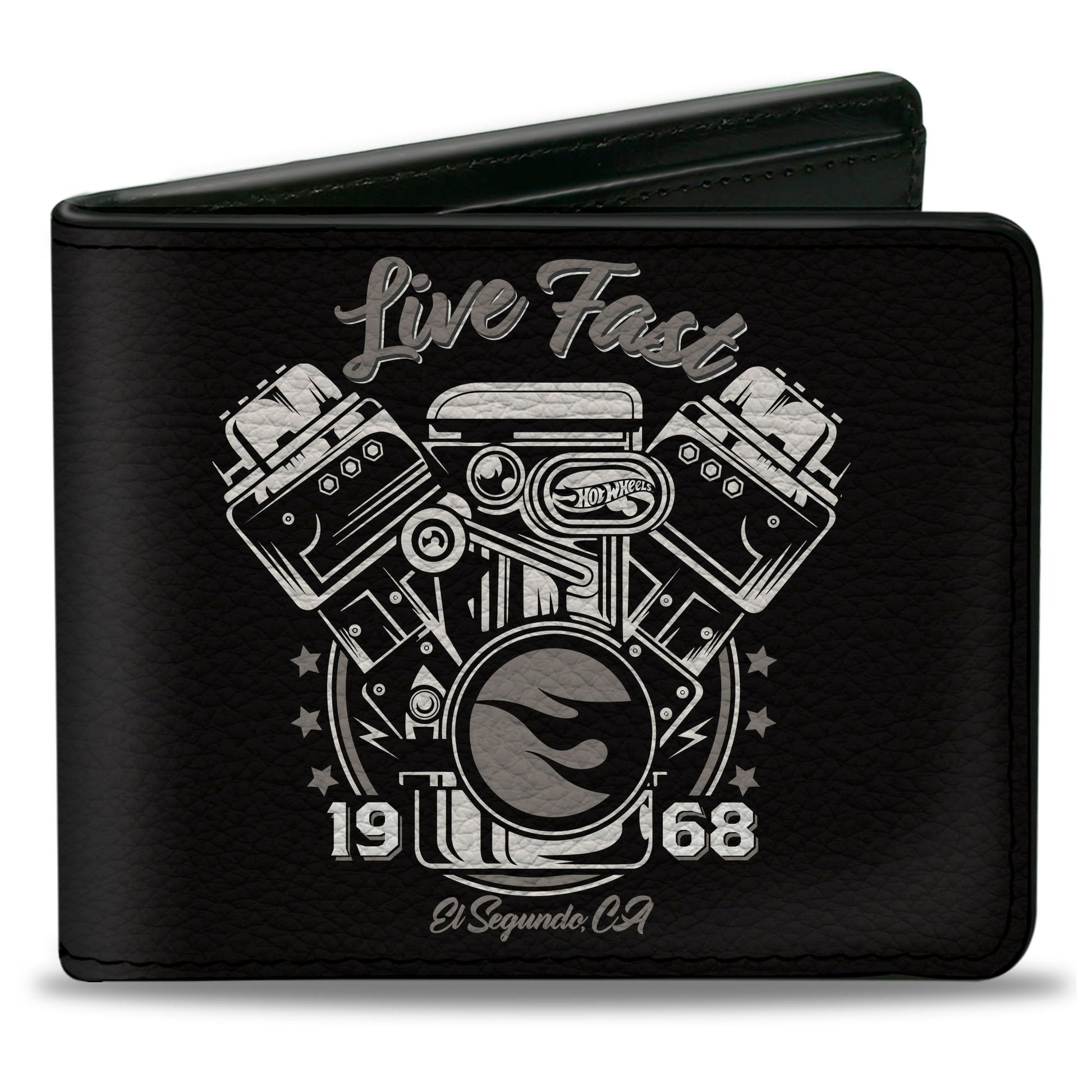 Bi-Fold Wallet - Hot Wheels LIVE FAST 1968 Engine Pistons Black/Grays - MEGA POP COMICS 