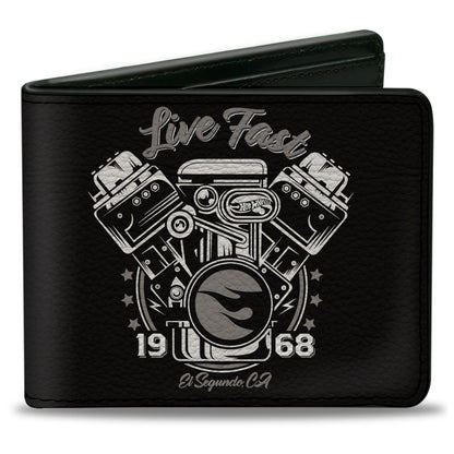 Bi-Fold Wallet - Hot Wheels LIVE FAST 1968 Engine Pistons Black/Grays - MEGA POP COMICS 