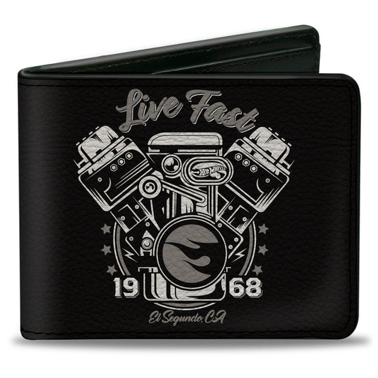 Bi-Fold Wallet - Hot Wheels LIVE FAST 1968 Engine Pistons Black/Grays - MEGA POP COMICS 