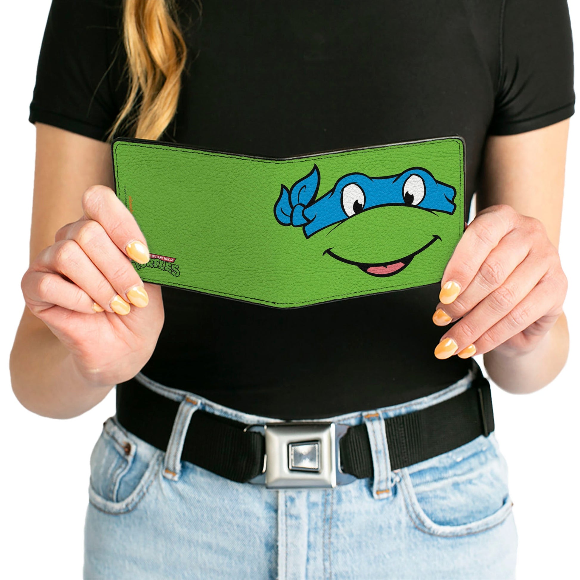 Bi-Fold Wallet - Classic TMNT Leonardo Face CLOSE-UP Green Blue - MEGA POP COMICS 