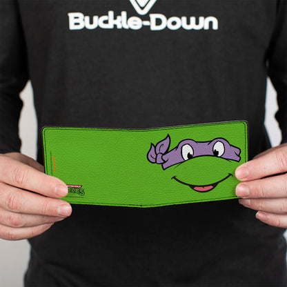 Bi-Fold Wallet - Classic TMNT Donatello Face CLOSE-UP Green Purple - MEGA POP COMICS 
