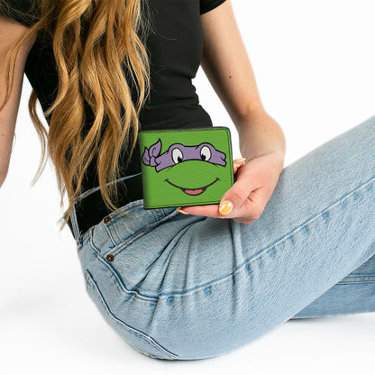 Bi-Fold Wallet - Classic TMNT Donatello Face CLOSE-UP Green Purple - MEGA POP COMICS 