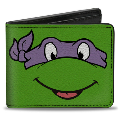 Bi-Fold Wallet - Classic TMNT Donatello Face CLOSE-UP Green Purple - MEGA POP COMICS 