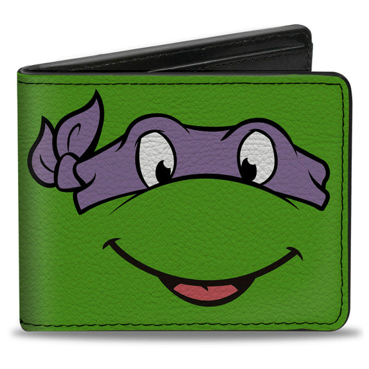 Bi-Fold Wallet - Classic TMNT Donatello Face CLOSE-UP Green Purple - MEGA POP COMICS 