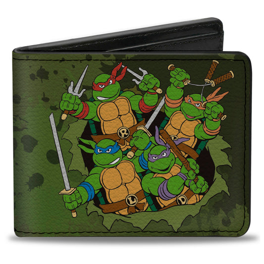 Bi-Fold Wallet - Classic TMNT Turtles Battle Pose9 + TEENAGE MUTANT NINJA TURTLES Logo Splatter Greens - MEGA POP COMICS 