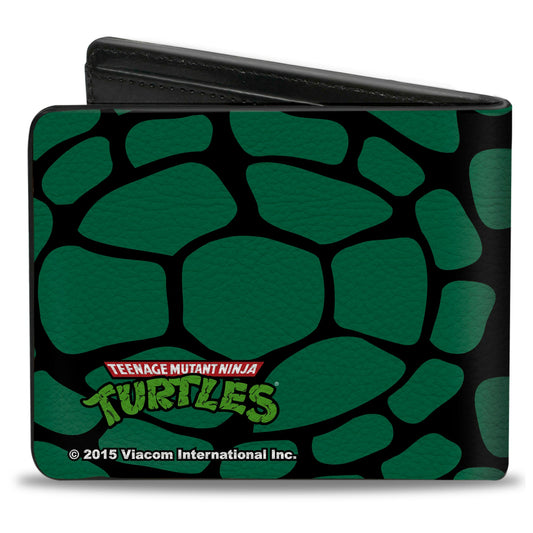 Bi-Fold Wallet - Classic TMNT Turtle Faces Black Green Turtle Shell - MEGA POP COMICS 