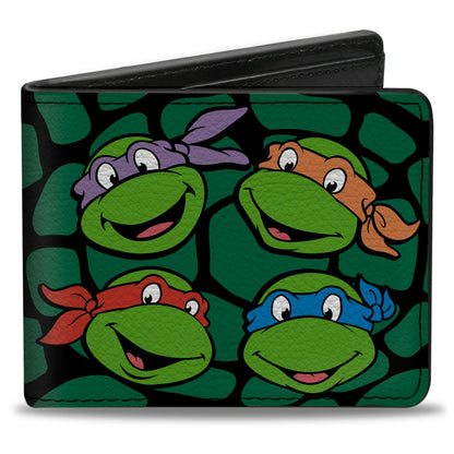 Bi-Fold Wallet - Classic TMNT Turtle Faces Black Green Turtle Shell - MEGA POP COMICS 