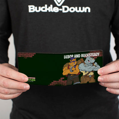 Bi-Fold Wallet - TMNT Rocksteady & Bebop Poses Bricks Gray Black - MEGA POP COMICS 