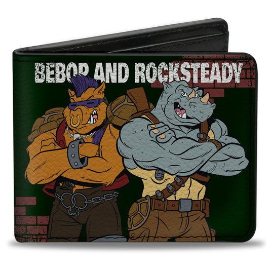 Bi-Fold Wallet - TMNT Rocksteady & Bebop Poses Bricks Gray Black - MEGA POP COMICS 