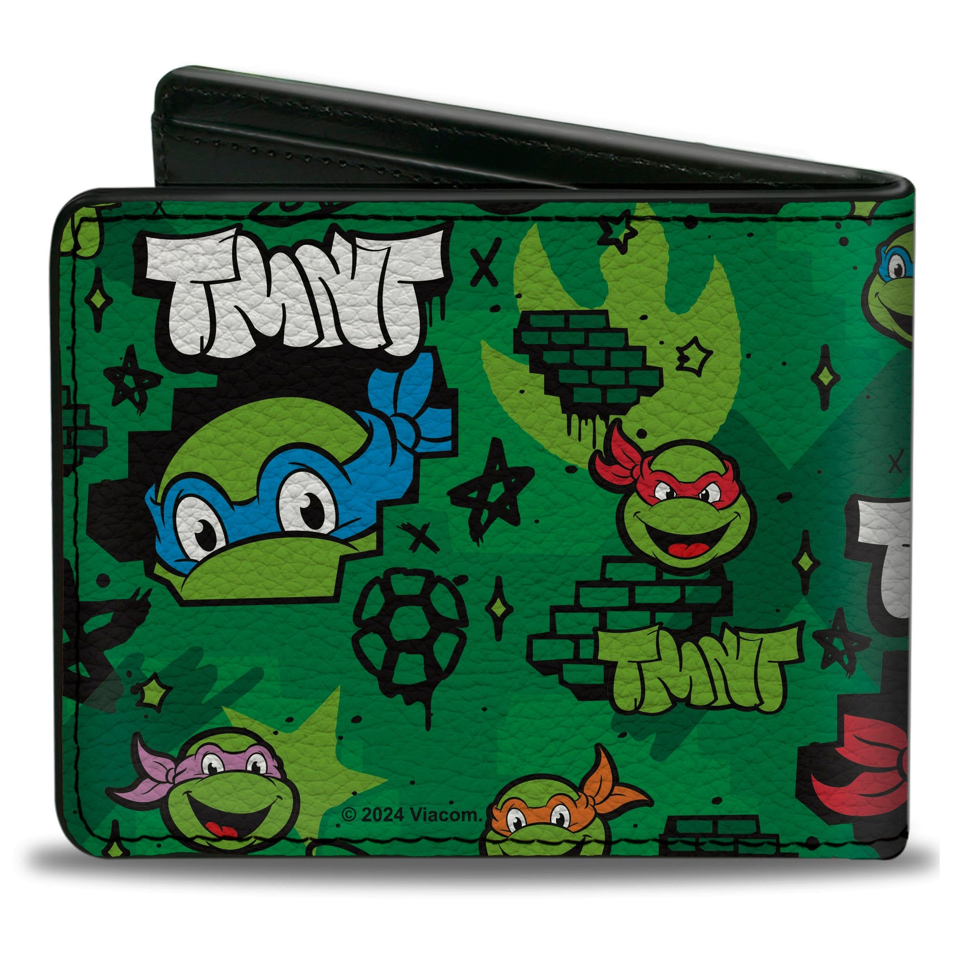Bi-Fold Wallet - Teenage Mutant Ninja Turtles TMNT Faces Brick Wall Greens - MEGA POP COMICS 