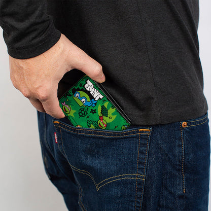 Bi-Fold Wallet - Teenage Mutant Ninja Turtles TMNT Faces Brick Wall Greens - MEGA POP COMICS 