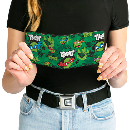 Bi-Fold Wallet - Teenage Mutant Ninja Turtles TMNT Faces Brick Wall Greens - MEGA POP COMICS 