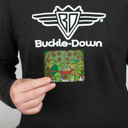 Bi-Fold Wallet - Classic TMNT Ninja Turtles Pizza Party + MUTANT SIZED HUNGER Green Black - MEGA POP COMICS 