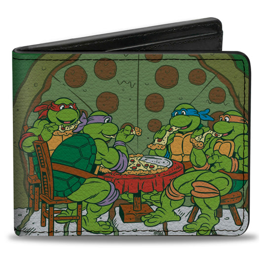 Bi-Fold Wallet - Classic TMNT Ninja Turtles Pizza Party + MUTANT SIZED HUNGER Green Black - MEGA POP COMICS 