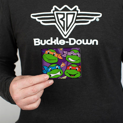 Bi-Fold Wallet - Classic TMNT Faces + I "PIZZA-HEART" TMNT Purple Pizza - MEGA POP COMICS 