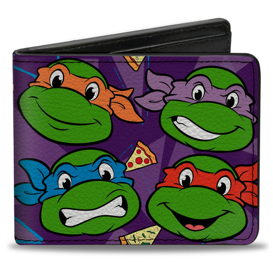 Bi-Fold Wallet - Classic TMNT Faces + I "PIZZA-HEART" TMNT Purple Pizza - MEGA POP COMICS 