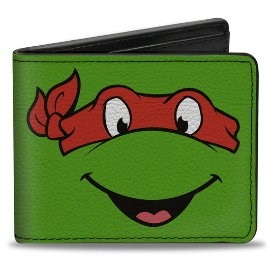 Bi-Fold Wallet - Classic TMNT Raphael Face CLOSE-UP Green Red - MEGA POP COMICS 