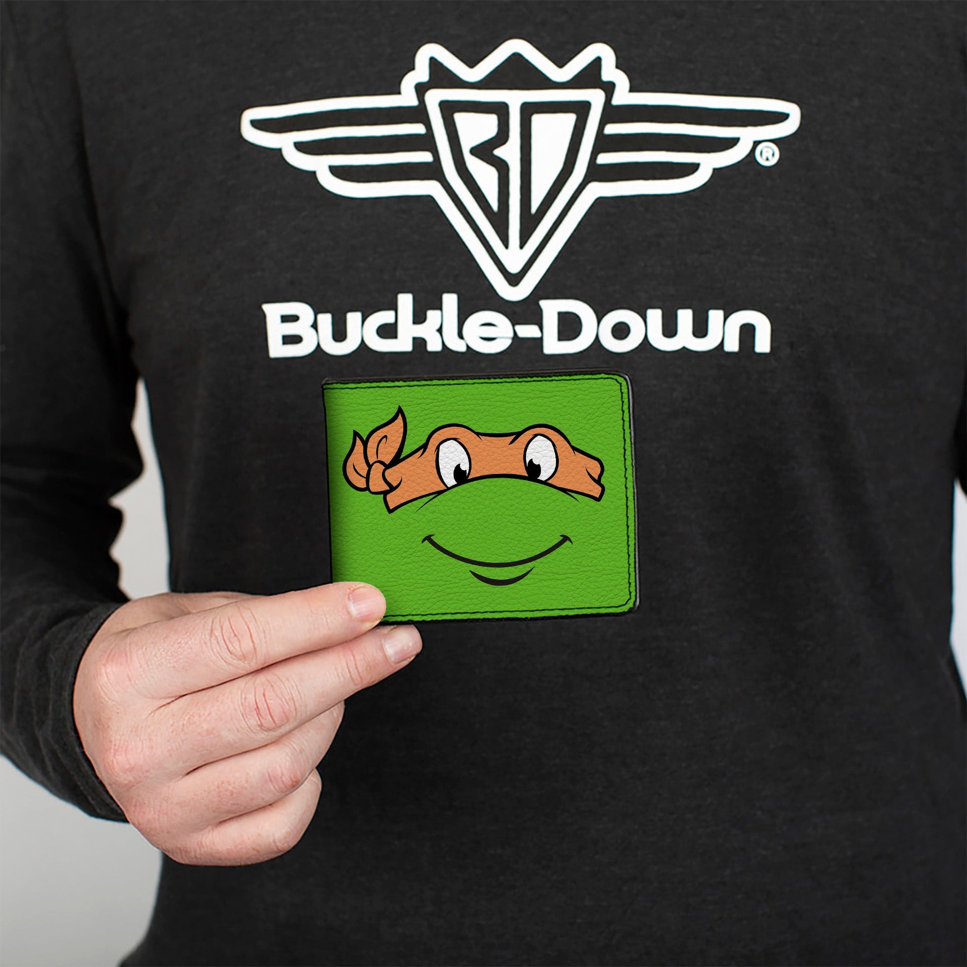 Bi-Fold Wallet - Classic TMNT Michaelangelo Face CLOSE-UP Green Orange - MEGA POP COMICS 