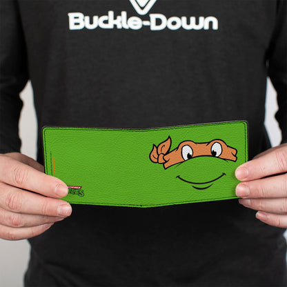 Bi-Fold Wallet - Classic TMNT Michaelangelo Face CLOSE-UP Green Orange - MEGA POP COMICS 