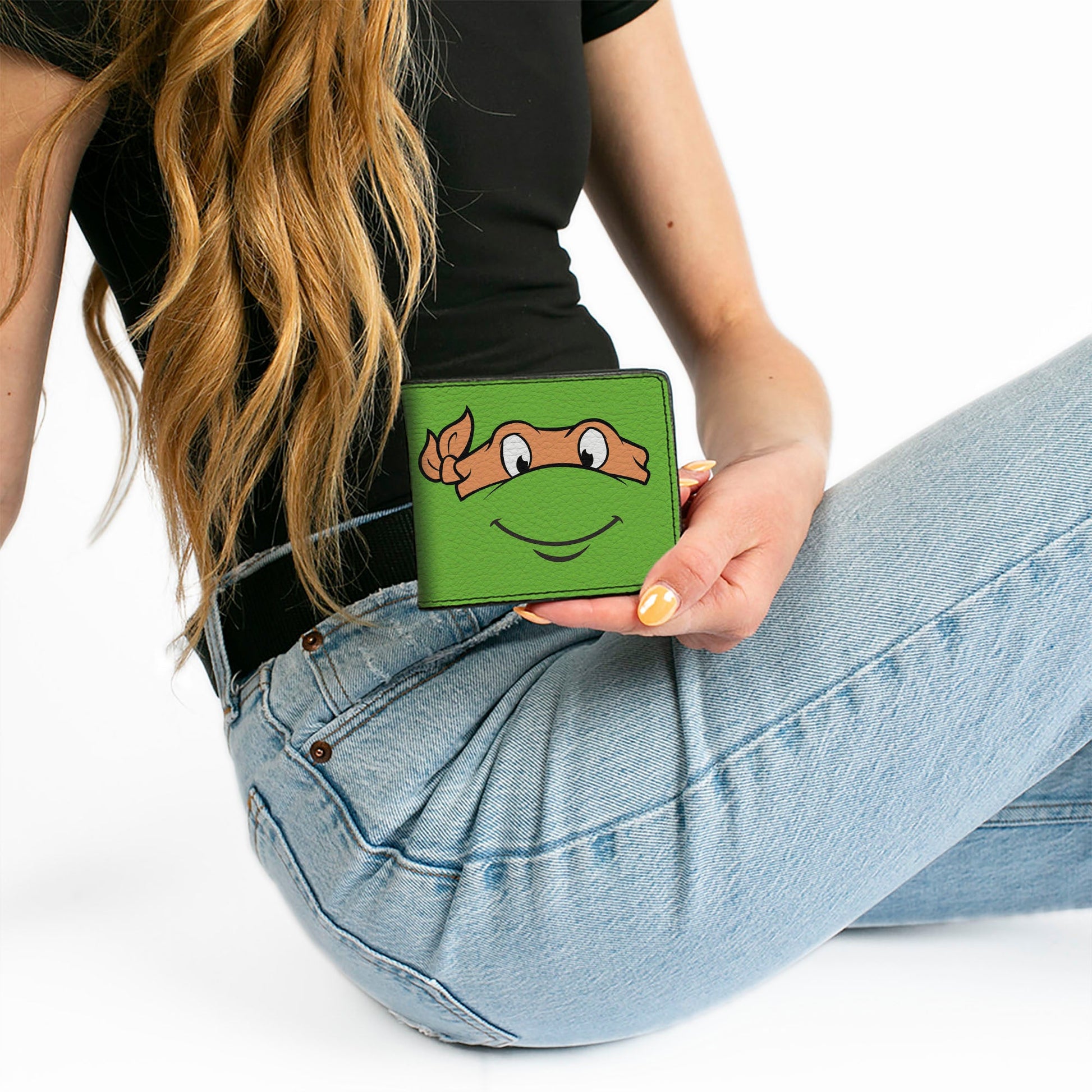 Bi-Fold Wallet - Classic TMNT Michaelangelo Face CLOSE-UP Green Orange - MEGA POP COMICS 