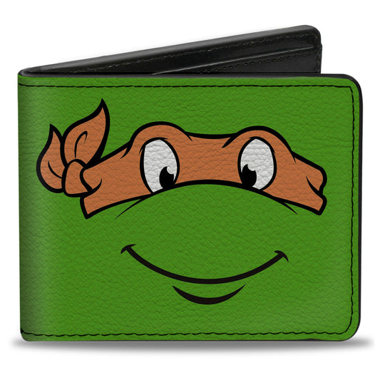 Bi-Fold Wallet - Classic TMNT Michaelangelo Face CLOSE-UP Green Orange - MEGA POP COMICS 