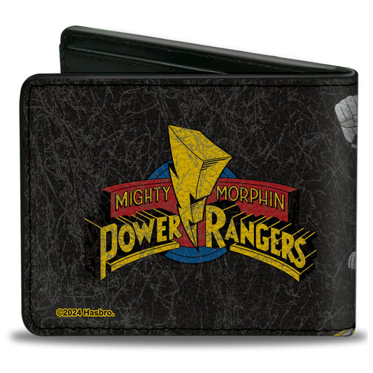 Bi-Fold Wallet - MMPR Power Rangers Group Action Pose Weathered and Title Logo Black - MEGA POP COMICS 