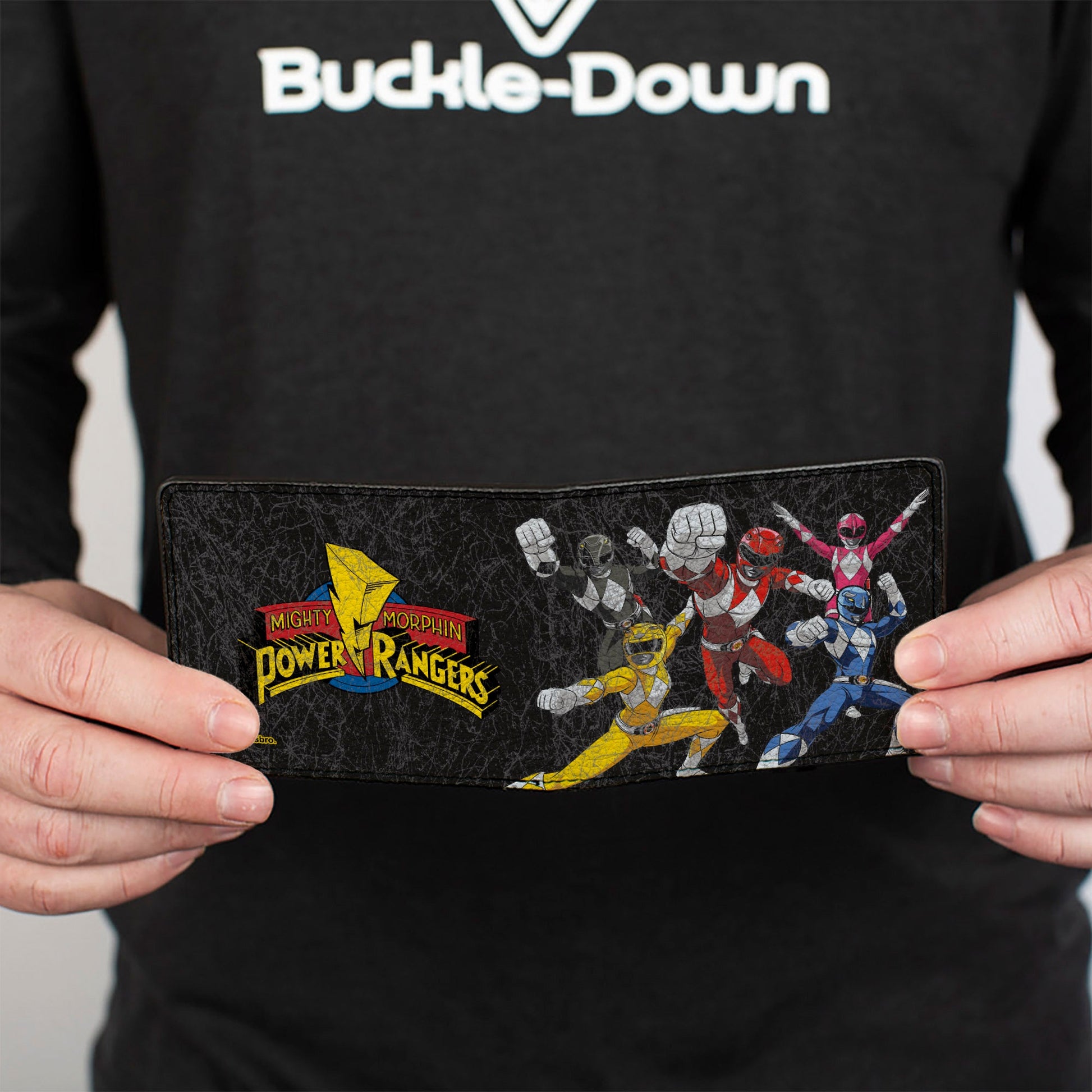 Bi-Fold Wallet - MMPR Power Rangers Group Action Pose Weathered and Title Logo Black - MEGA POP COMICS 