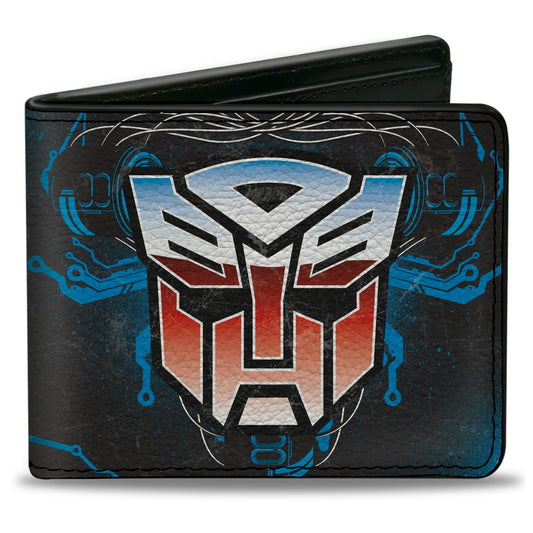 Bi-Fold Wallet - Transformers Autobot Gradient Shield and Circuitry Black/Blues - MEGA POP COMICS 