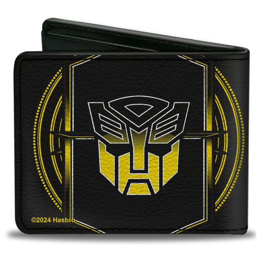 Bi-Fold Wallet - Transformers Bumblebee Pose and Autobot Logo Shield Black/Yellows - MEGA POP COMICS 
